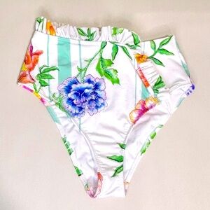 ASOS Swim Floral Stripe Asymmetrical Frill High Waist Bikini Bottoms Siz…